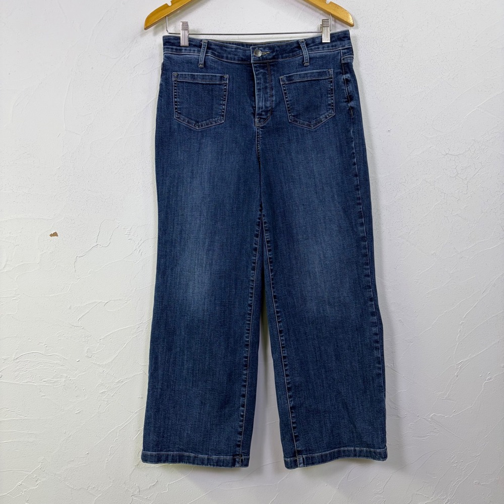 NYDJ Wide Leg Jeans Womens 8 Ankle Dark Wash Lift Tuck Cool Embrace Denim Casual